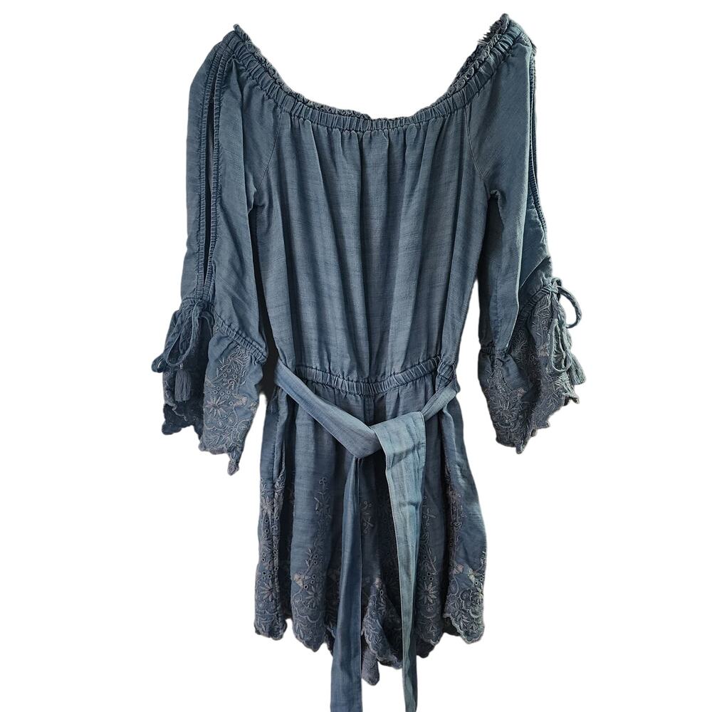 American Eagle Boho Flowy Baggy Romper Crochet Bell Peekaboo Sleeves small